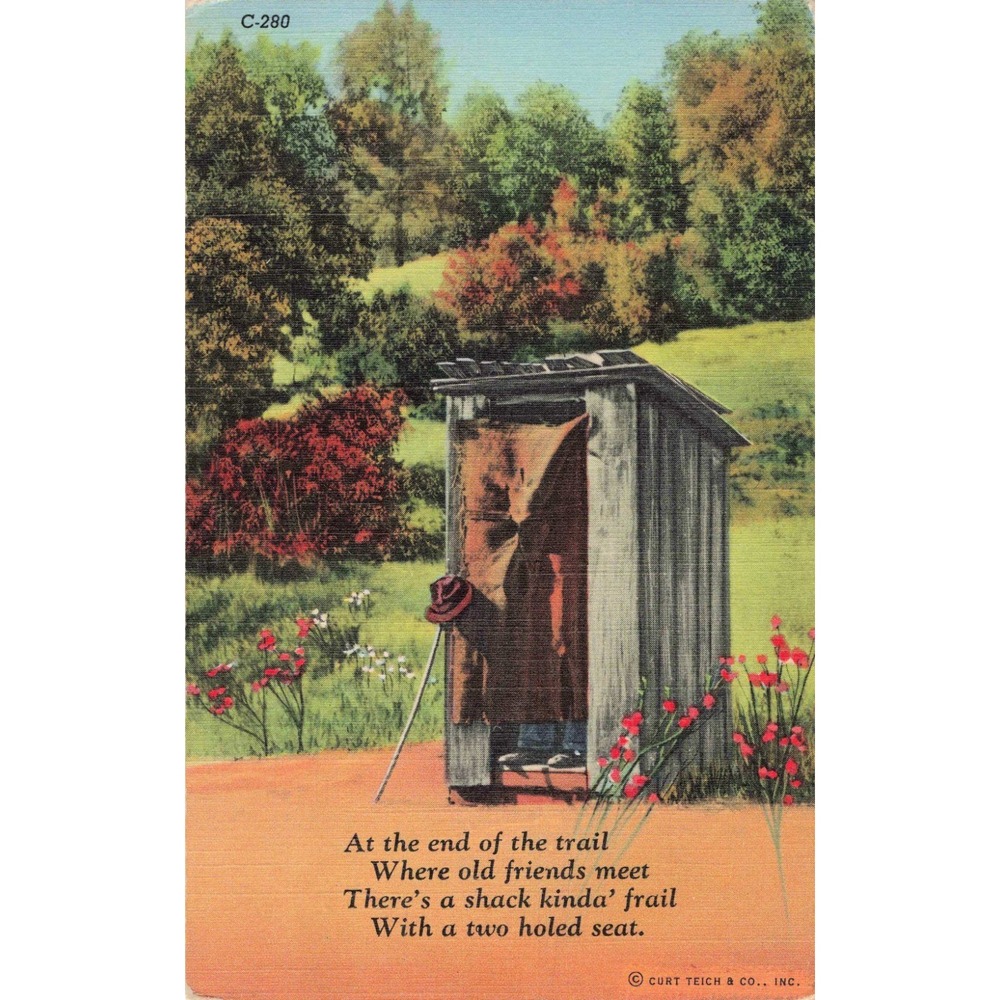 Vintage Curt Teich Linen Postcard Outhouse Poem Newton IL C.T. Privy Series C280 - Picture 1 of 2